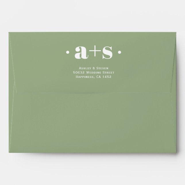 Elegant initials sage green, peach wedding envelope (Back (Top Flap))