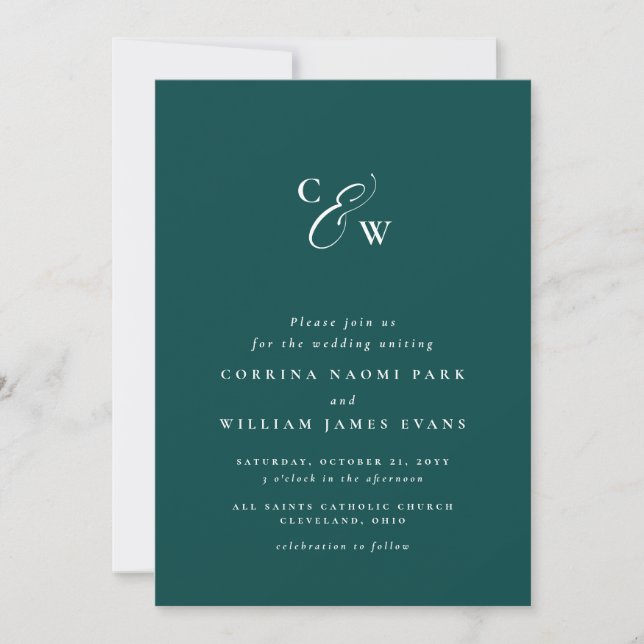Elegant initials simple dark teal classic wedding (Front)