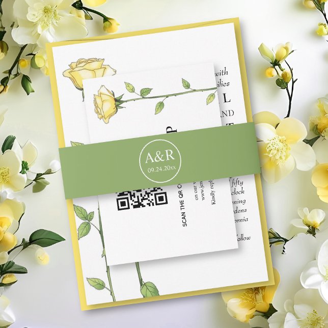 Elegant initials simple green wedding invitation belly band (Creator Uploaded)
