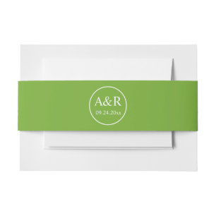 Elegant initials simple spring green wedding invitation belly band