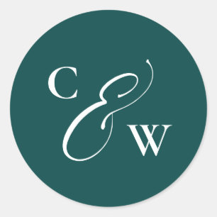Elegant initials simple teal fall wedding classic round sticker