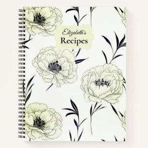 Elegant Ink Sketch Peony Floral Notebook