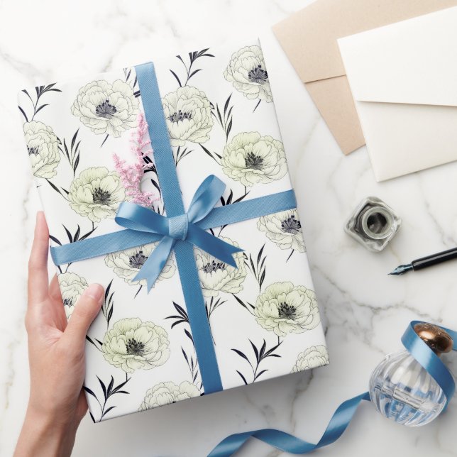Elegant Ink Sketch Peony Floral Wrapping Paper (Gifting)