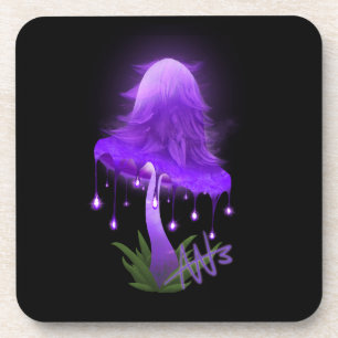 Elegant Inky Cap Glowing Purple Mushroom Coaster