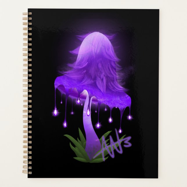Elegant Inky Cap Glowing Purple Mushroom Planner (Front)