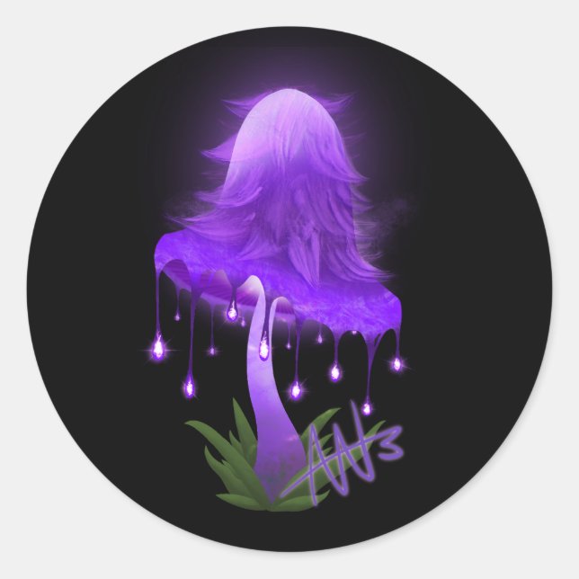 Elegant Inky Cap Glowing Purple Mushroom Sticker (Front)