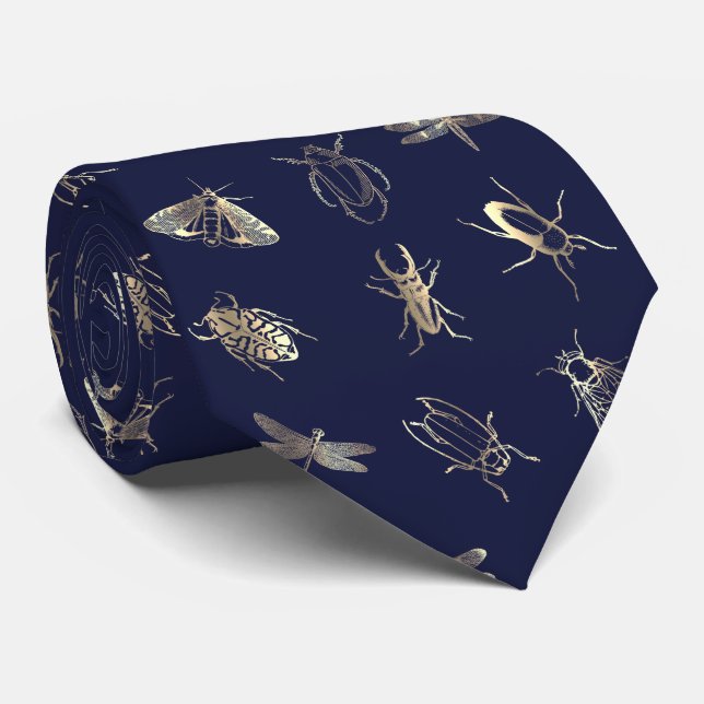 elegant insects pattern on dark blue tie (Rolled)