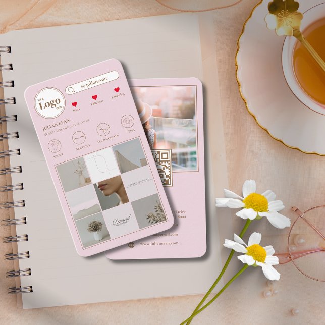Elegant Instagram Photo Collage Pink Business Card (Elegant Instagram Photo Collage Pink Business Card)