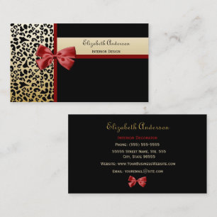 Elegant Interior Design Black and Gold Leopard Business Card