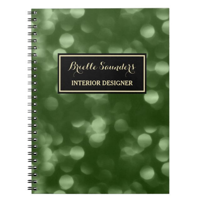 Elegant Interior Design Glamourous Green Luxe Boke Notebook (Front)