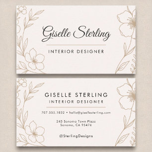 Elegant Interior Designer Botanical Blush Black Business Card