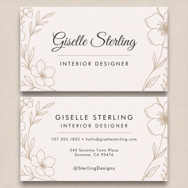 Elegant Interior Designer Botanical Blush Black  Business Card (Creator Uploaded)