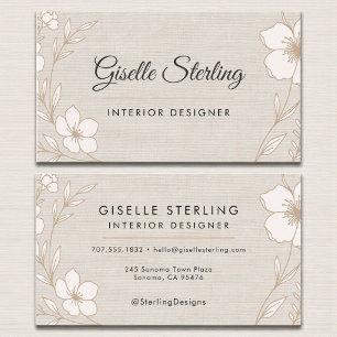 Elegant Interior Designer Botanical Floral Linen Business Card