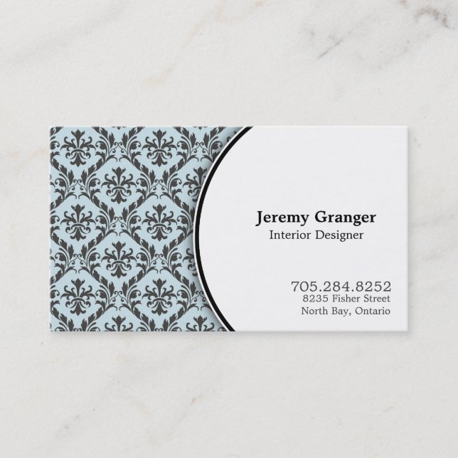 Elegant Interior Designer Business Card - Damask (Front)