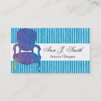 Elegant Interior Designer Striped Blue Business Card