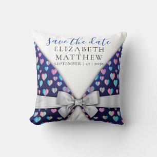 Elegant Invitation Bow and Heart Speckles Cushion
