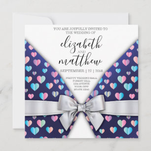 Elegant Invitation Postcard Bow and Heart Speckles