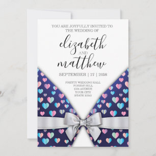 Elegant Invitation Postcard Bow and Heart Speckles