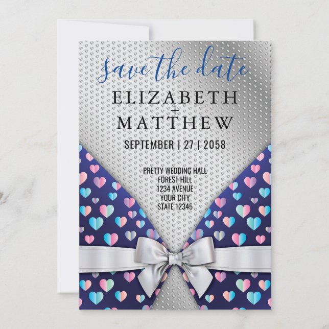 Elegant Invitation Postcard Bow and Heart Speckles (Front)