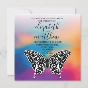Elegant Invitation Postcard Buttterfly and Colorfu