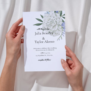 Elegant Invitation with One Big White Rose Minim