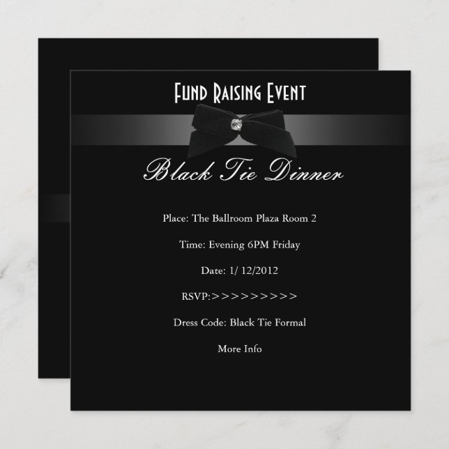 Elegant Invite Fundraiser Formal Black Tie (Front/Back)