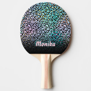 Elegant Iridescent Foil Glam Leopard 3D Monogram Ping Pong Paddle