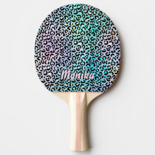 Elegant Iridescent Foil Glam Leopard 3D Monogram Ping Pong Paddle