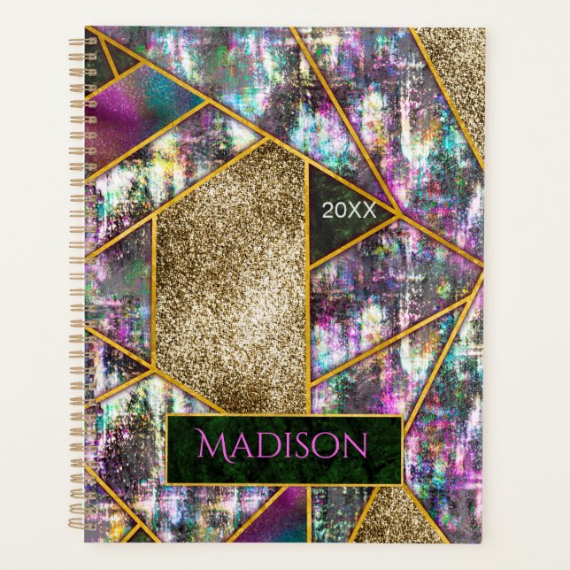 Elegant iridescent girly geometric planner (Front)