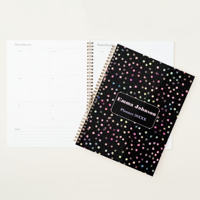 Elegant Iridescent Glitter Dots Black Design Planner (Display)