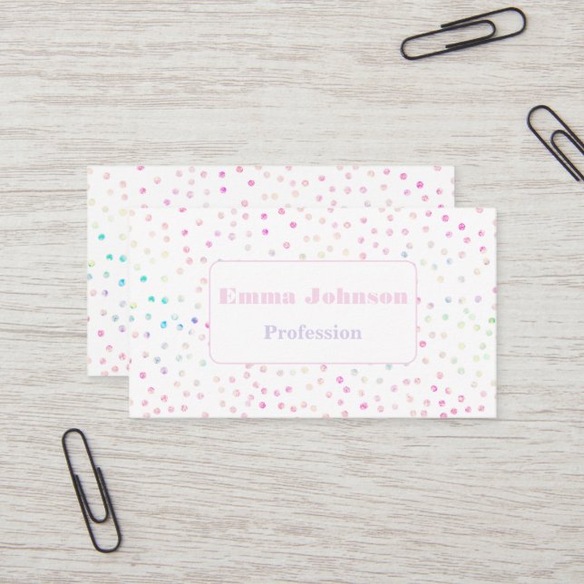 Elegant Iridescent Glitter Dots White Design Business Card (Front/Back In Situ)