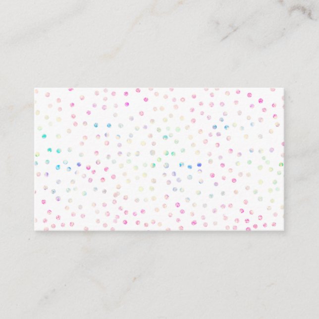 Elegant Iridescent Glitter Dots White Design Business Card (Front)