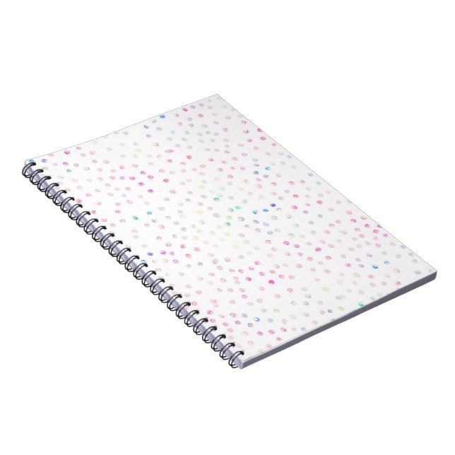 Elegant Iridescent Glitter Dots White Design Notebook (Right Side)
