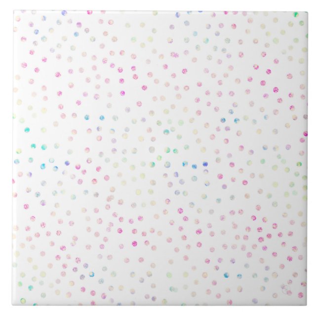 Elegant Iridescent Glitter Dots White Design Tile (Front)