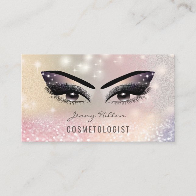Elegant iridescent holographic luxury makeup business card (Front)