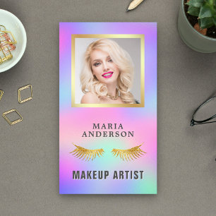 Elegant Iridescent Holographic Makeup Artist Photo Business Card