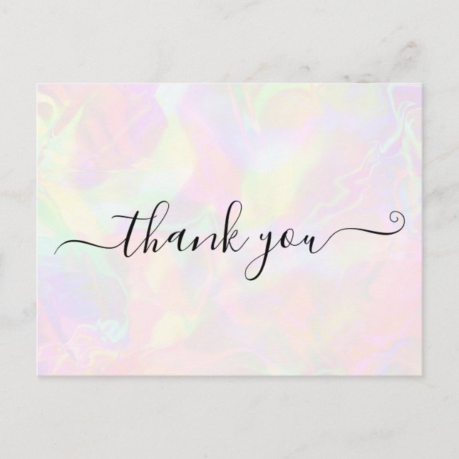 Elegant Iridescent Holographic Thank You Card (Front)