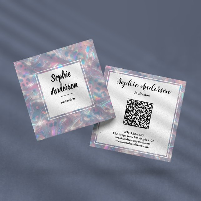 Elegant Iridescent Holographic with Qr Code Square Business Card (Creator Uploaded)