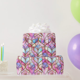 Elegant Iridescent Pink Faux Stained Glass Pattern Wrapping Paper