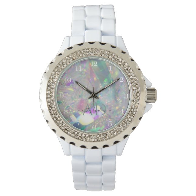 Elegant Iridescent | Rhinestone Monogram Watch (Front)