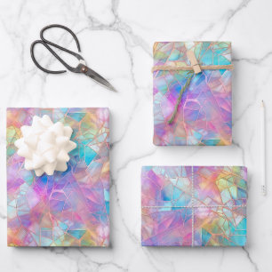 Elegant Iridescent Stained Glass Pattern: Luminous Wrapping Paper Sheet