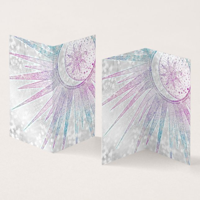 Elegant Iridescent Sun Moon Mandala Silver Design Business Card (Inside and Outside)