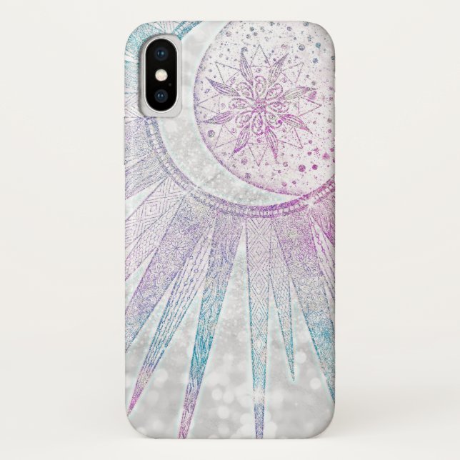 Elegant Iridescent Sun Moon Mandala Silver Design Case-Mate iPhone Case (Back)