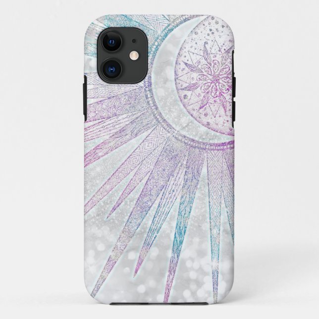 Elegant Iridescent Sun Moon Mandala Silver Design Case-Mate iPhone Case (Back)