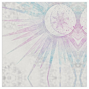 Elegant Iridescent Sun Moon Mandala Silver Design Fabric