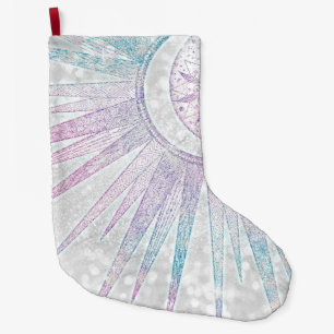 Elegant Iridescent Sun Moon Mandala Silver Design Large Christmas Stocking
