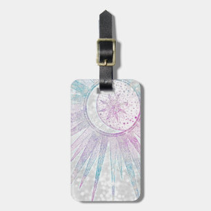Elegant Iridescent Sun Moon Mandala Silver Design Luggage Tag
