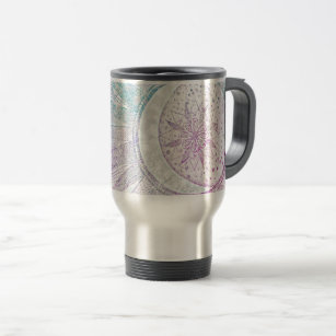 Elegant Iridescent Sun Moon Mandala Silver Design Travel Mug