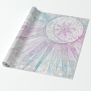Elegant Iridescent Sun Moon Mandala Silver Design Wrapping Paper