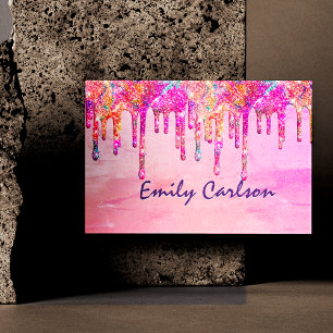 Elegant iridescent unicorn faux glitter drips business card